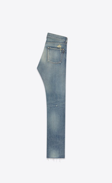 Bandana raw edge slim jeans in dirty green blue denim